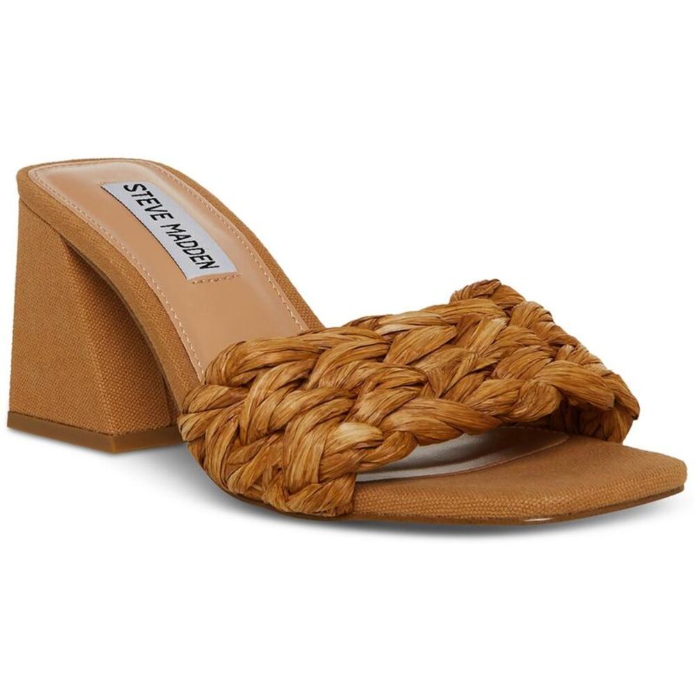 Steve Madden Womens MYLEE Brown Braided Open toe Casual Block Heel Heels New